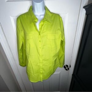 NWT Chico's Size 2 Green Ameesha Easy Cotton Button Up Top Shirt No Iron L 12 14